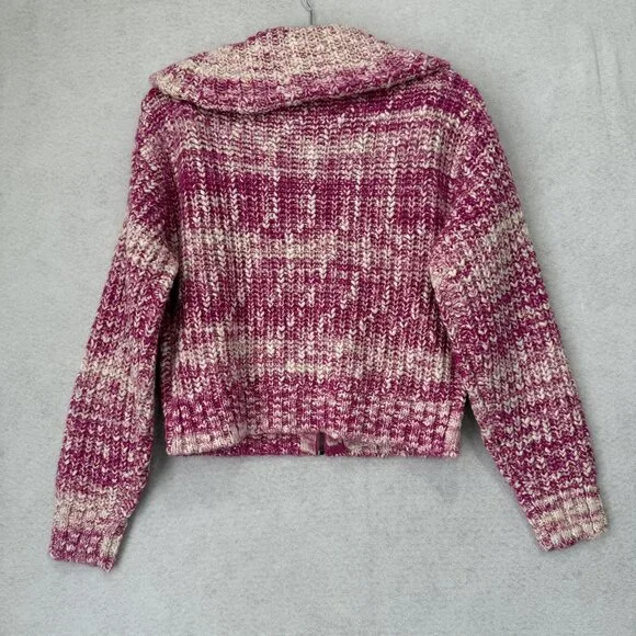 Sundance Sweater Womens Small Pink White Zip Front Collared Chunky Knit Pockets - Picture 7 of 8